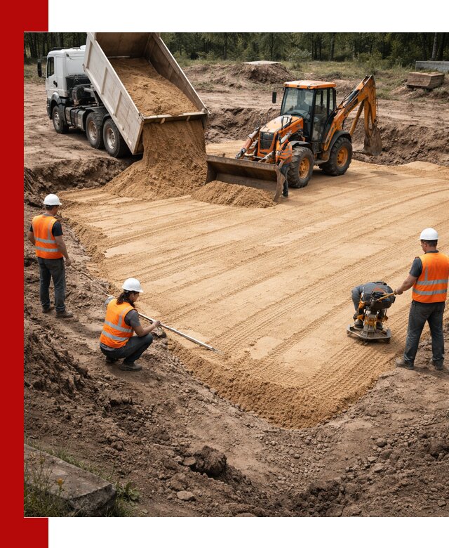 Устройство песчаной подушки для фундаментов и дорог в Дальнегорске